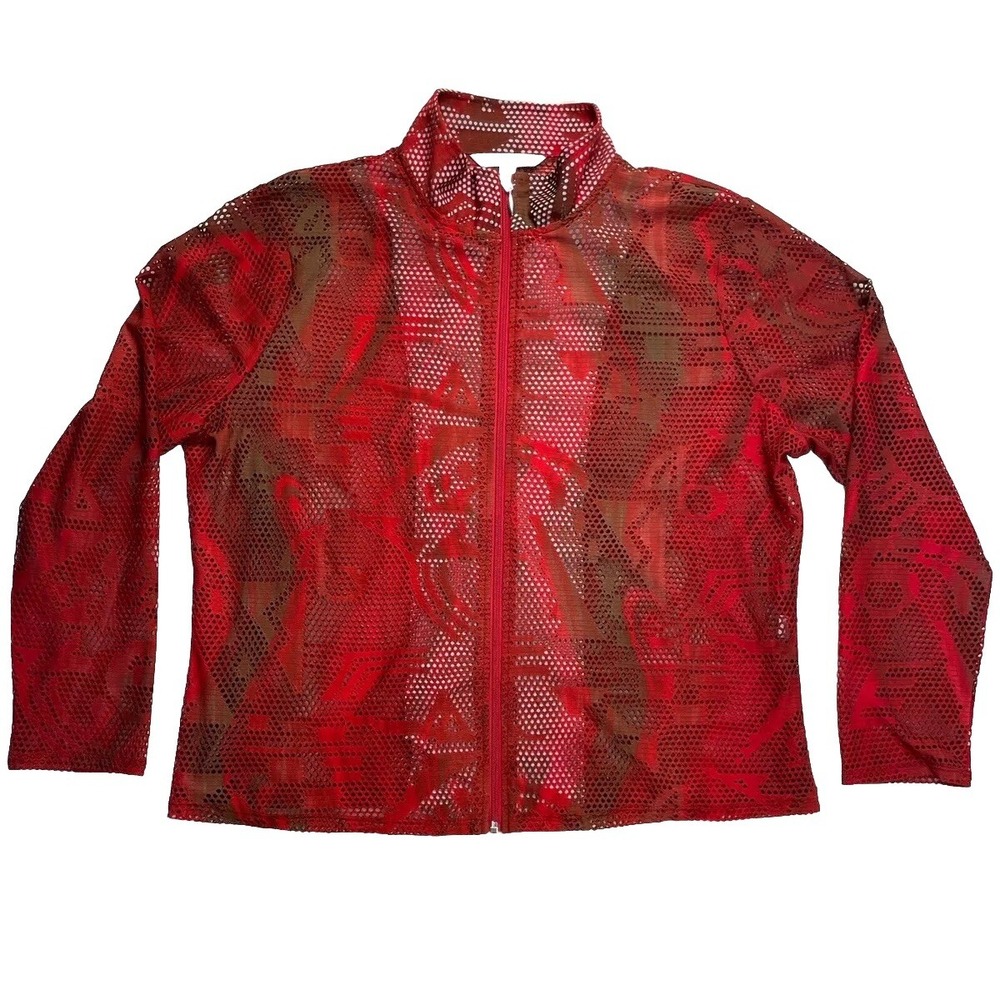 Erin London Women's Long Sleeve Semi Sheer Lightweight Jacket Size X-Large Red